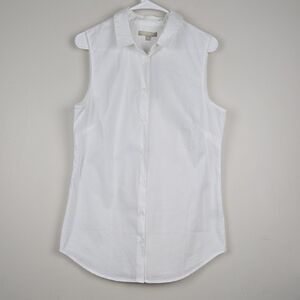 Joan Vass White Sleeveless Button-Down Shirt